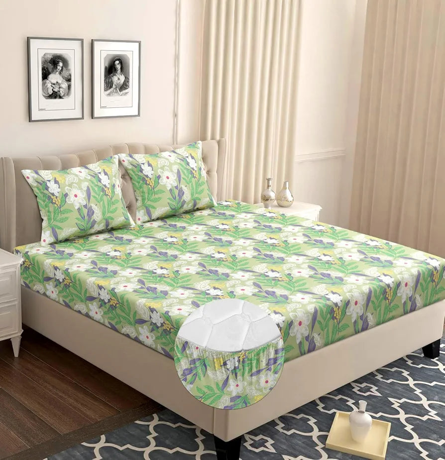 Homekart Premium Microfiber Elastic Fitted Bedsheets with 2 King Size Pillow Covers Double Bed with 180 TC Supersoft