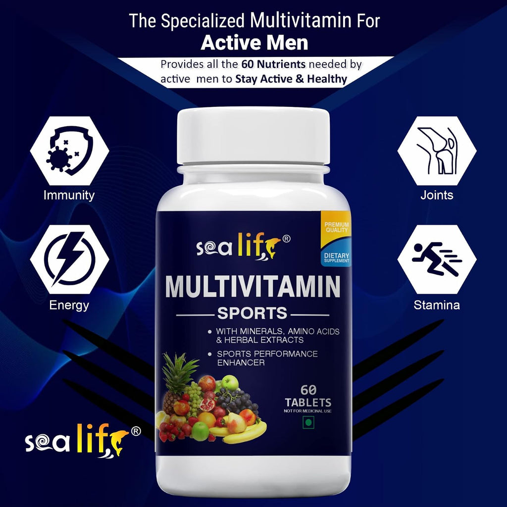Sea Life Sports Multivitamin,Sports Performance Enhancer with Minerals, Amino Acids and Herbal Extracts | Essential Nutrients for Energy & Stamina for Energy, bodybuilding & Athletes (Pack of-1)