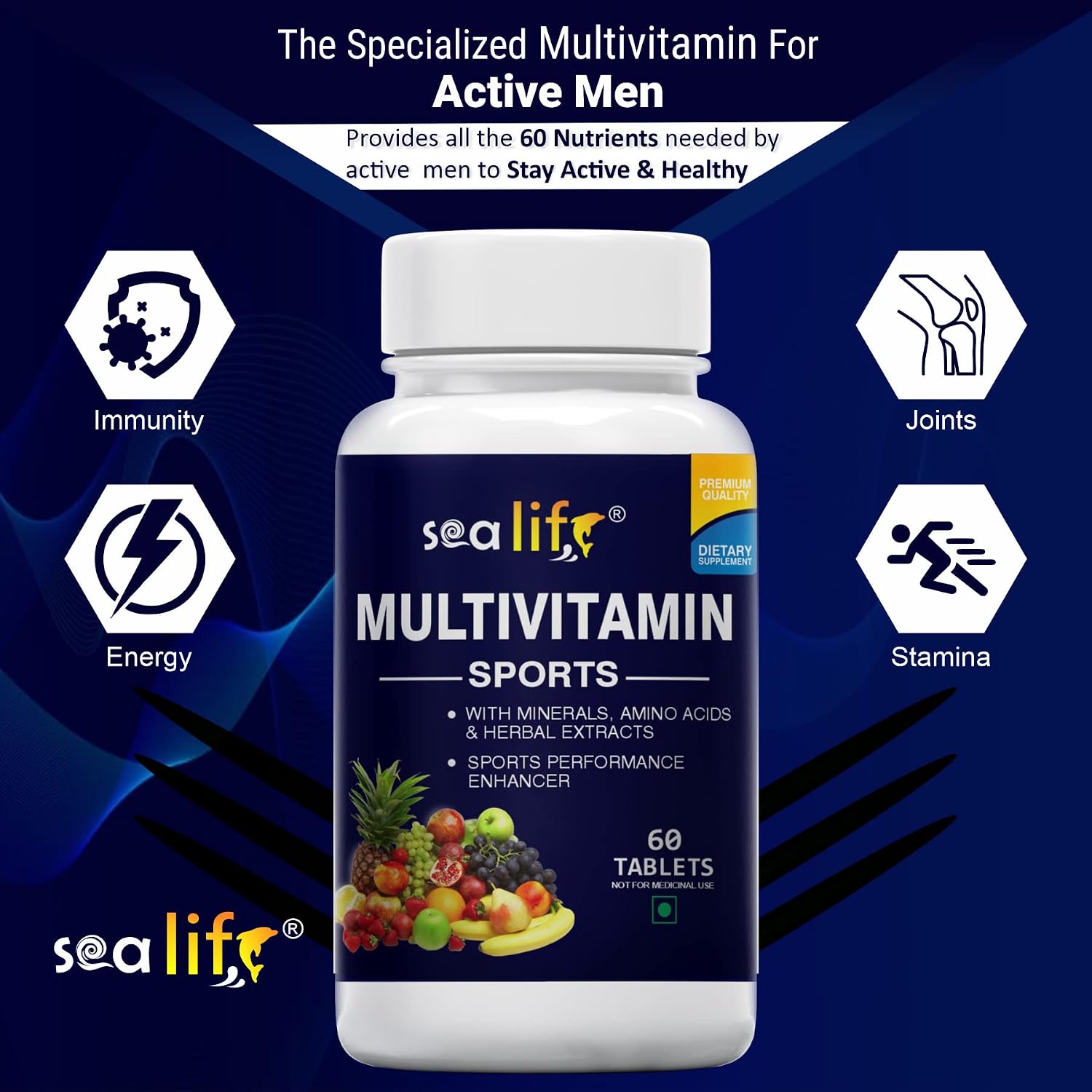 Sea Life Sports Multivitamin,Sports Performance Enhancer with Minerals, Amino Acids and Herbal Extracts | Essential Nutrients for Energy & Stamina for Energy, bodybuilding & Athletes (Pack of-1)