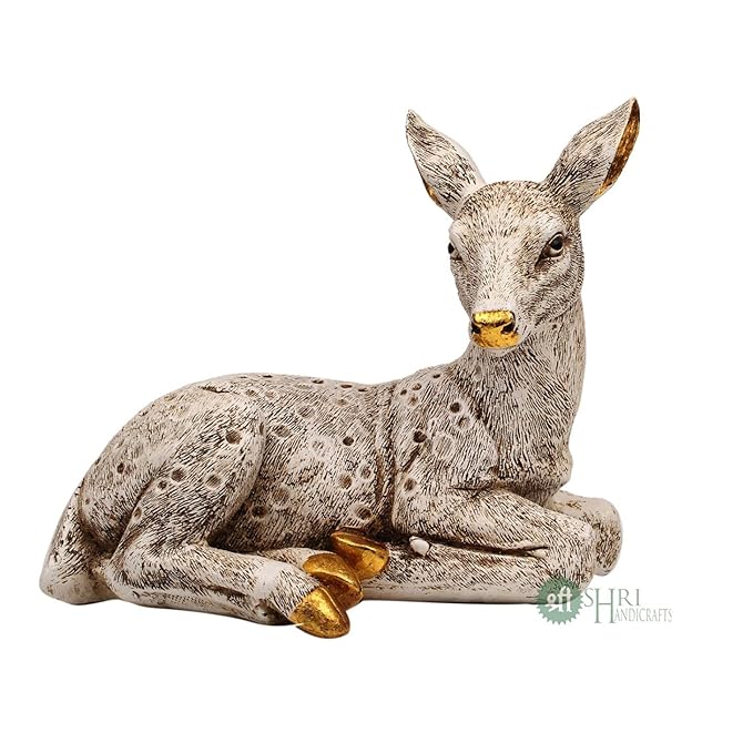 Indicast Resin 6" Inch Deer Statue Showpiece Antique Finish Table Accent Collectible Figurines for Home Interior Decor