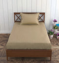 Trance Home Linen Cotton 78X36 Inch Single Fitted 200TC Satin Stripe Elastic Fitted Bedsheet With 1 Pillow Covers Colour Brown Grey