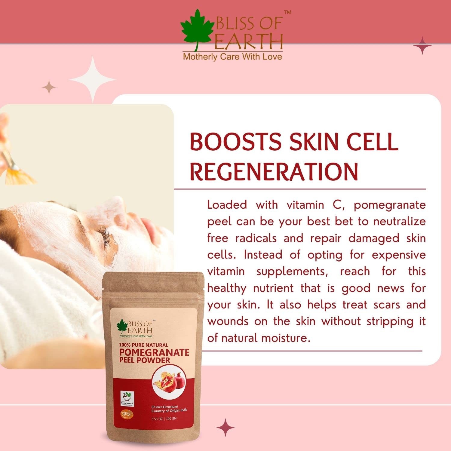 Bliss of Earth Pomegranate Peel Powder 453GM Organic Herbal For Face