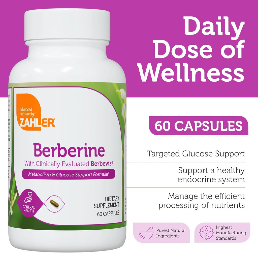 Zahler Berberine - Supports Healthy Metabolism for Busy Adults - Herbal Supplement for Heart Health Support - Easy-to-Swallow Capsules - Kosher, Non-GMO & Gluten-Free - 60 Capsules, 30 Servings