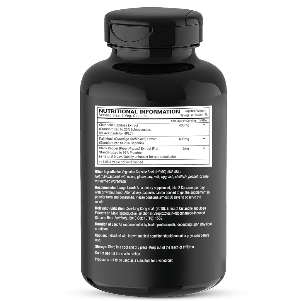GREENDORSE Organic Cistanche Tubulosa standardised to 25% Echinacoside, 5% Acetoside with Kali Musli Extract 1000mg | 3rd Party Tested| For Strength, Performance, Vitality- 60 Veg Capsules