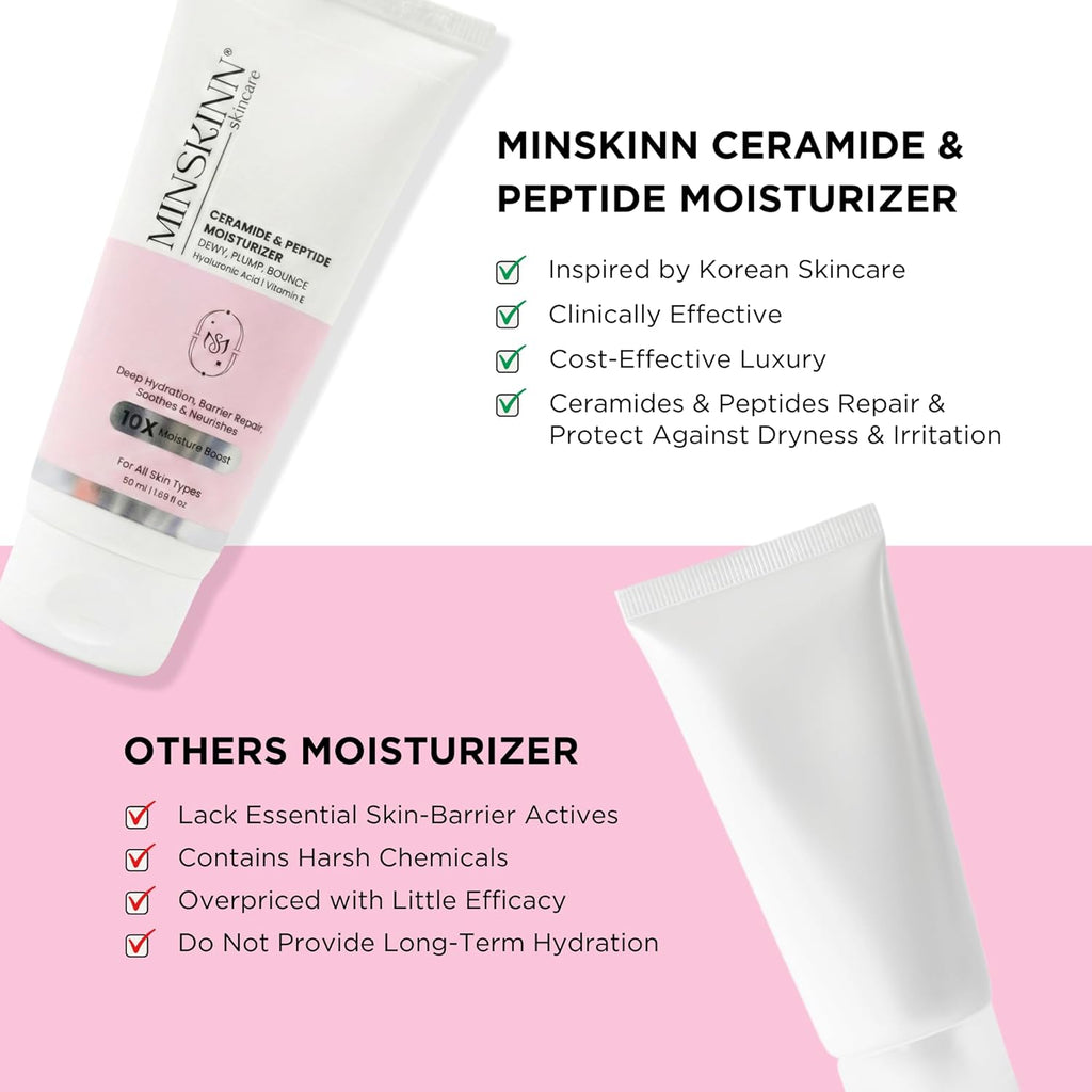 Minskinn Korean Anti-Aging Face Cream 50ml | Ceramide Peptide Moisturizer | Dry & Sensitive Skin | K-Beauty Science Formula with Ceramide & Peptide Complex for Visible Anti-Aging Results