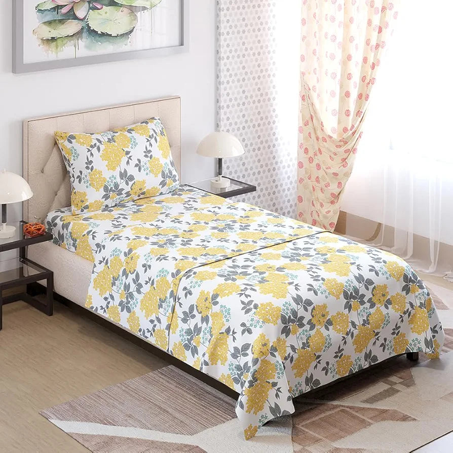 Layers Zen Cotton Blend Single Bedsheet Set 1 Single Cotton Bedsheet & 1 Pillow Cover Breathable & Anti-Wrinkle 225 CVC Yellow