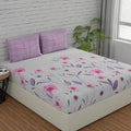 Huesland by Ahmedabad Cotton 144 TC Cotton Bedsheet for Double Bed King Size with 2 Pillow Covers | Orchid Bouquet & Purple