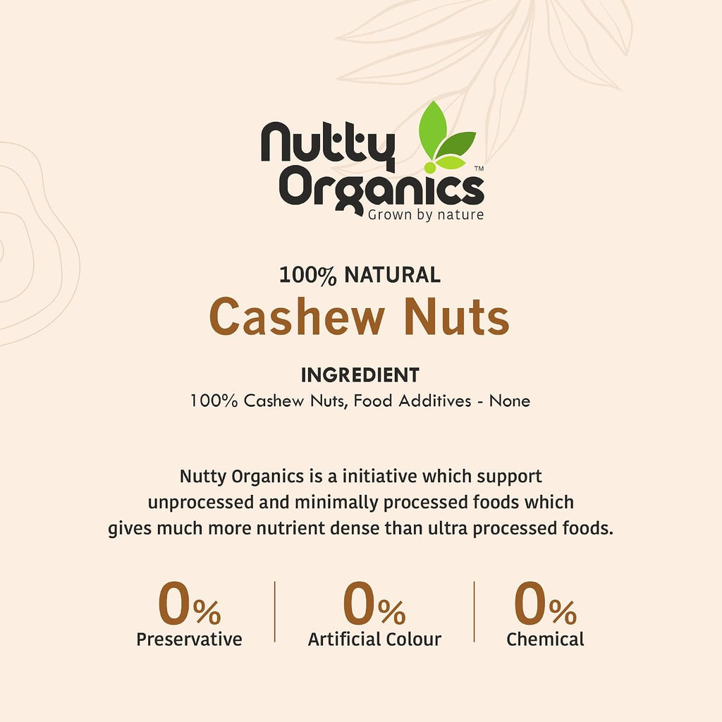 Nutty Organics Whole Cashew Nuts 250 Gm | Hand Selected Jumbo | Nutritious & Delicious Nuts | Natural & Crunchy | Healthy Dry Fruit Snack