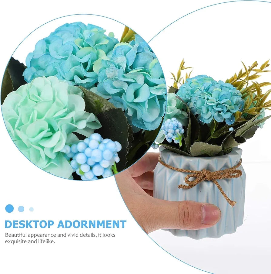 Artificial Flower with Ceramic Vase Hydrangea Bouquet Fake Flower Arrangements
