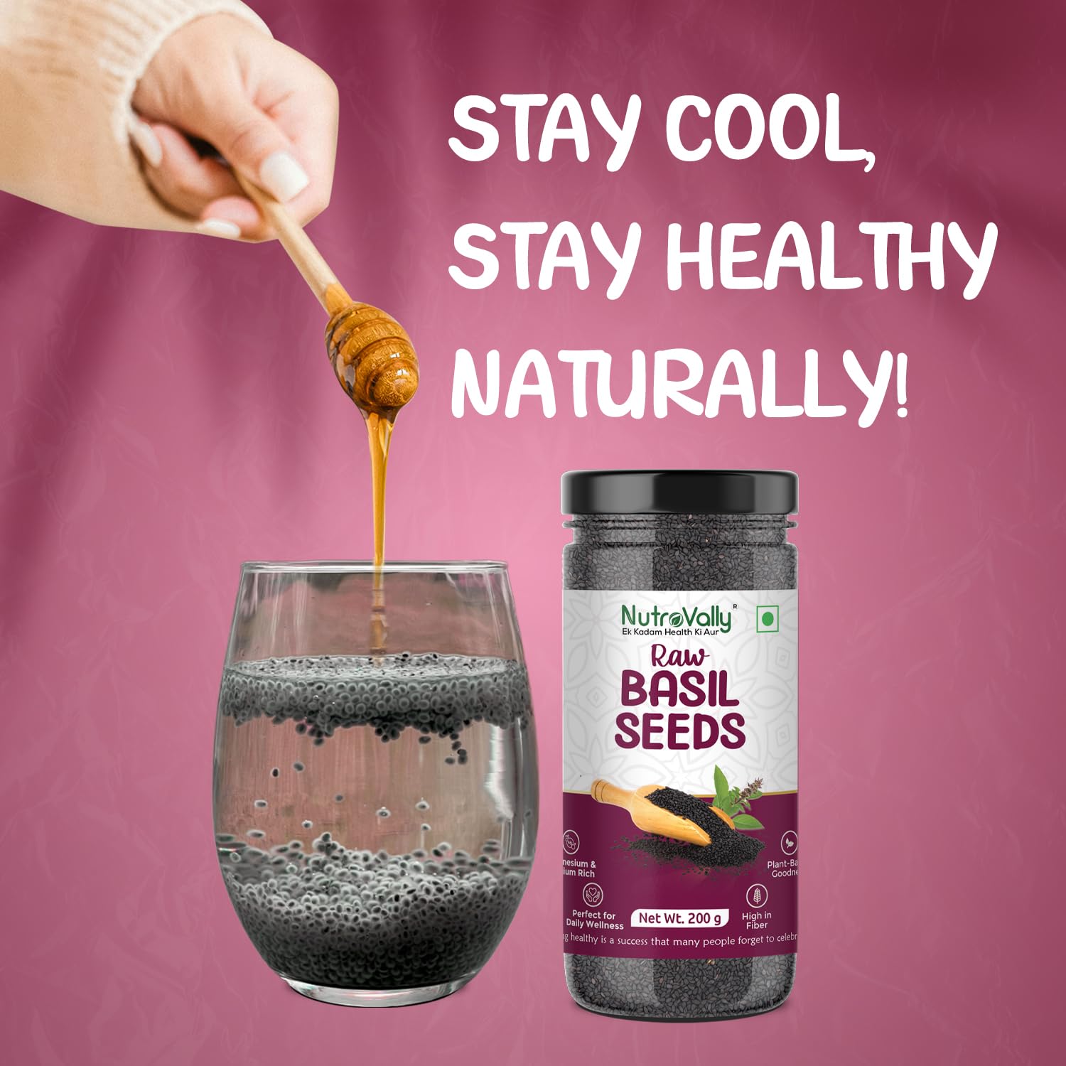 NutroVally Raw Basil Seeds 200g | Sabja Seeds Rich in Fiber, Plant-Based Protein & Essential Nutrients | Supports Digestion, Hydration, Satiety | Vegan, Gluten-Free Superfood for Detox Drink & Recipes