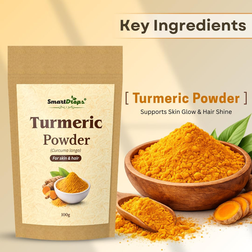Smartdrops Turmeric Powder | Haldi Powder For face | Turmeric Powderr Face Pack For Glowing Skin | Turmeric Powder For Skin And Hair | For Hair Mask Use | For Skin Care Routine | For Men & Women - 100g (Pack 1)
