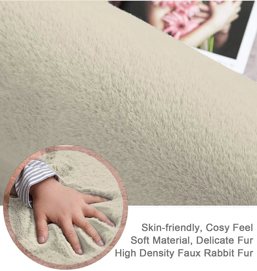 Luxe Home International Ruffle Bath Mat Rabbit Fur 1000 GSM Bathroom Door Rectangular Foot Mats 45X75 Cm Colour Beige