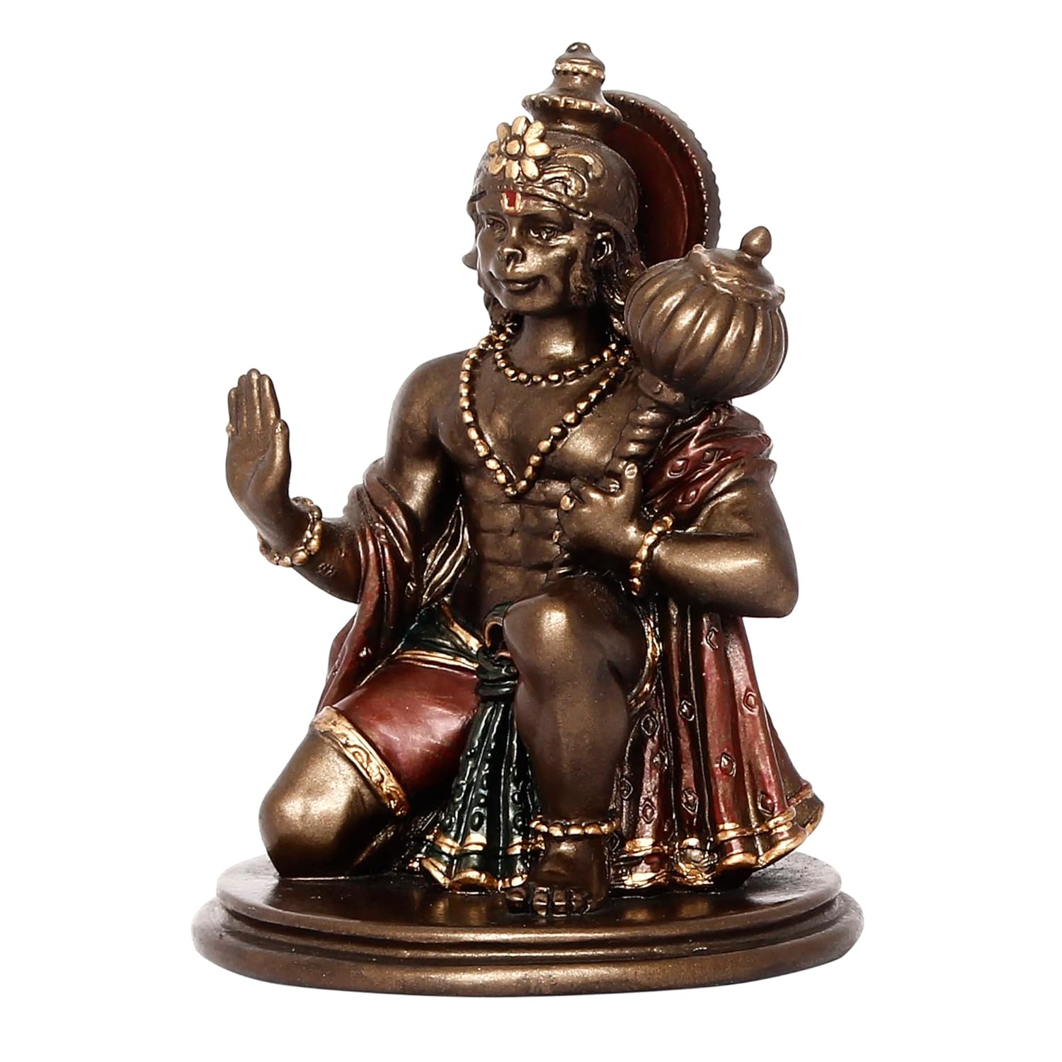 Ecraftindia Brown and Copper Resin Blessing Lord Hanuman Idol With Mace | Auspicious Religious God Idol