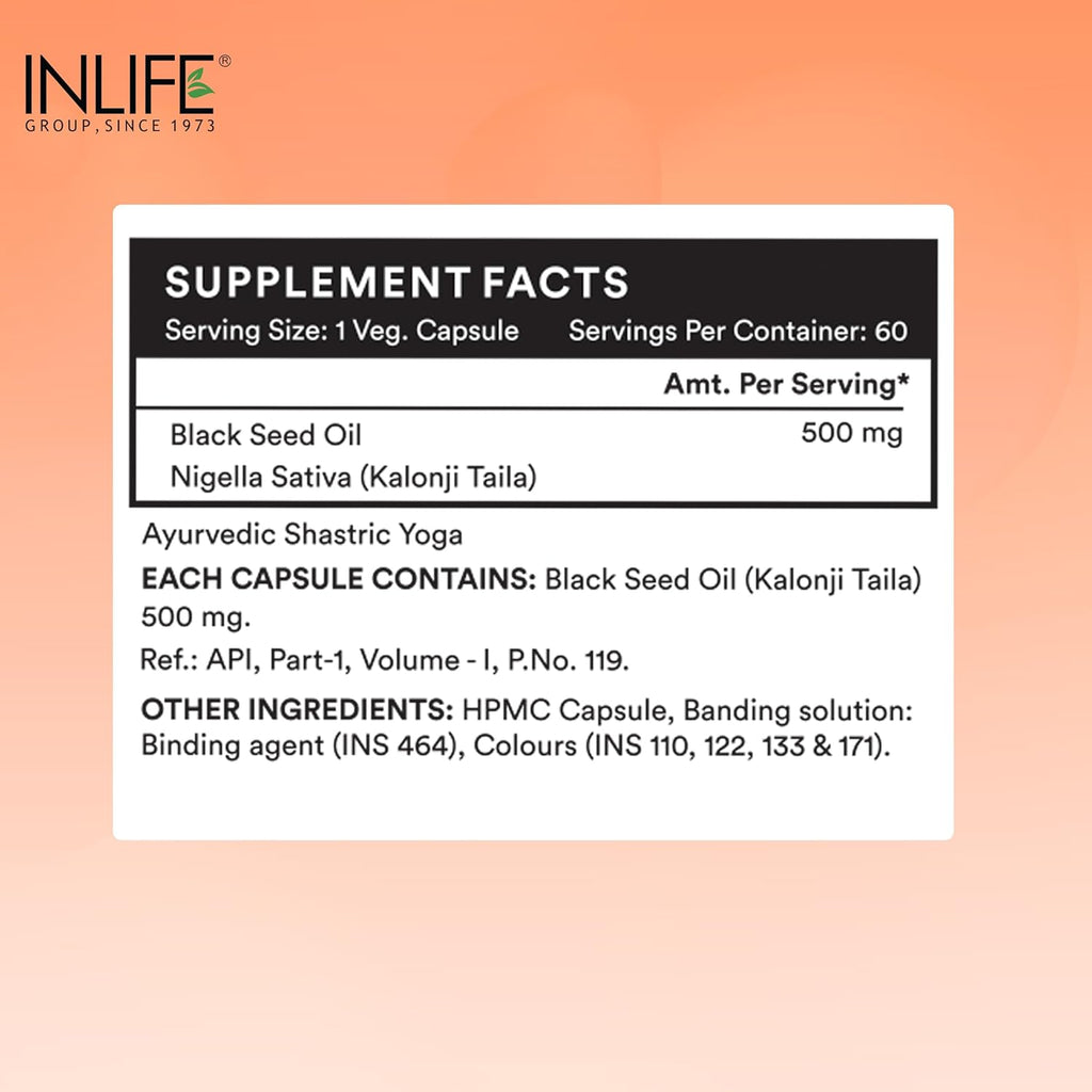 INLIFE Black Seed Oil, Extra Virgin Cold Pressed, 500 mg - 60 Vegetarian Capsule (Pack of 1)