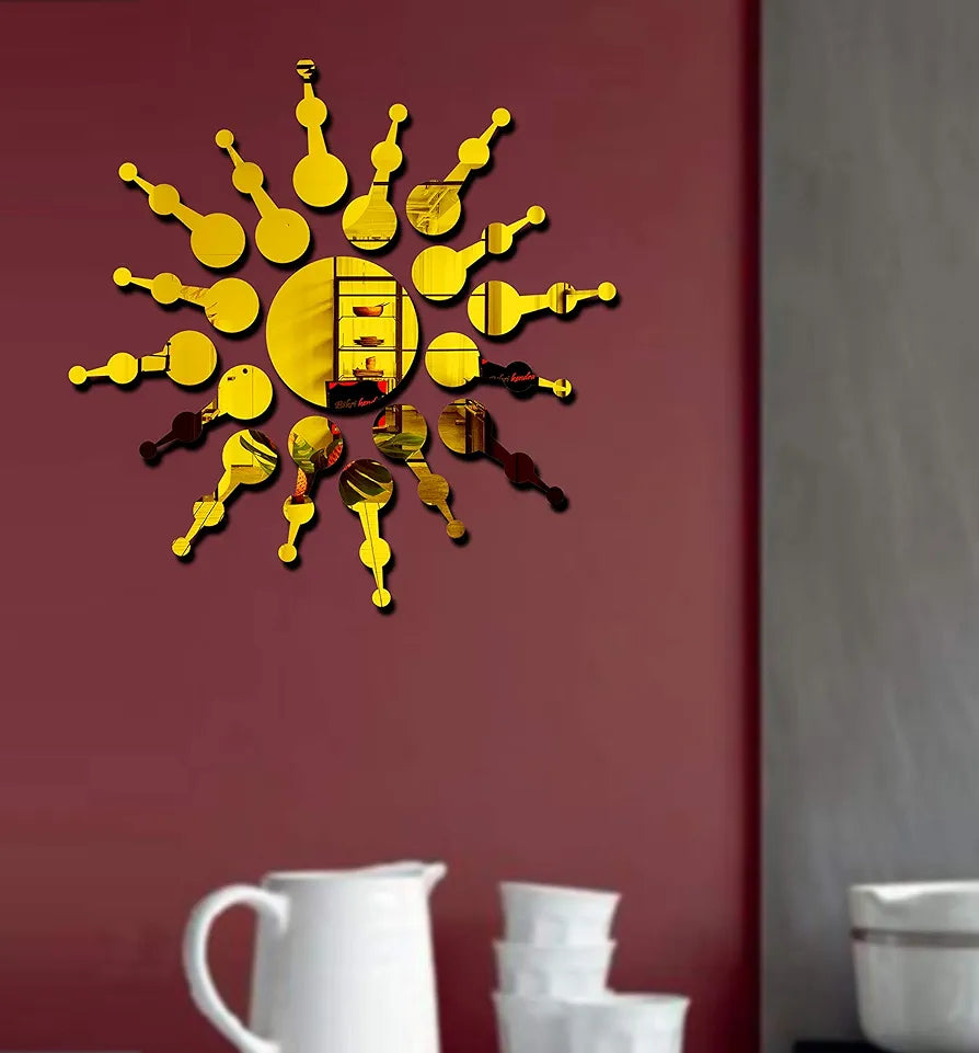 Bikri Kendra Sun Golden Model-7 Mirror Stickers for Wall, Acrylic Mirror Wall Decor Sticker