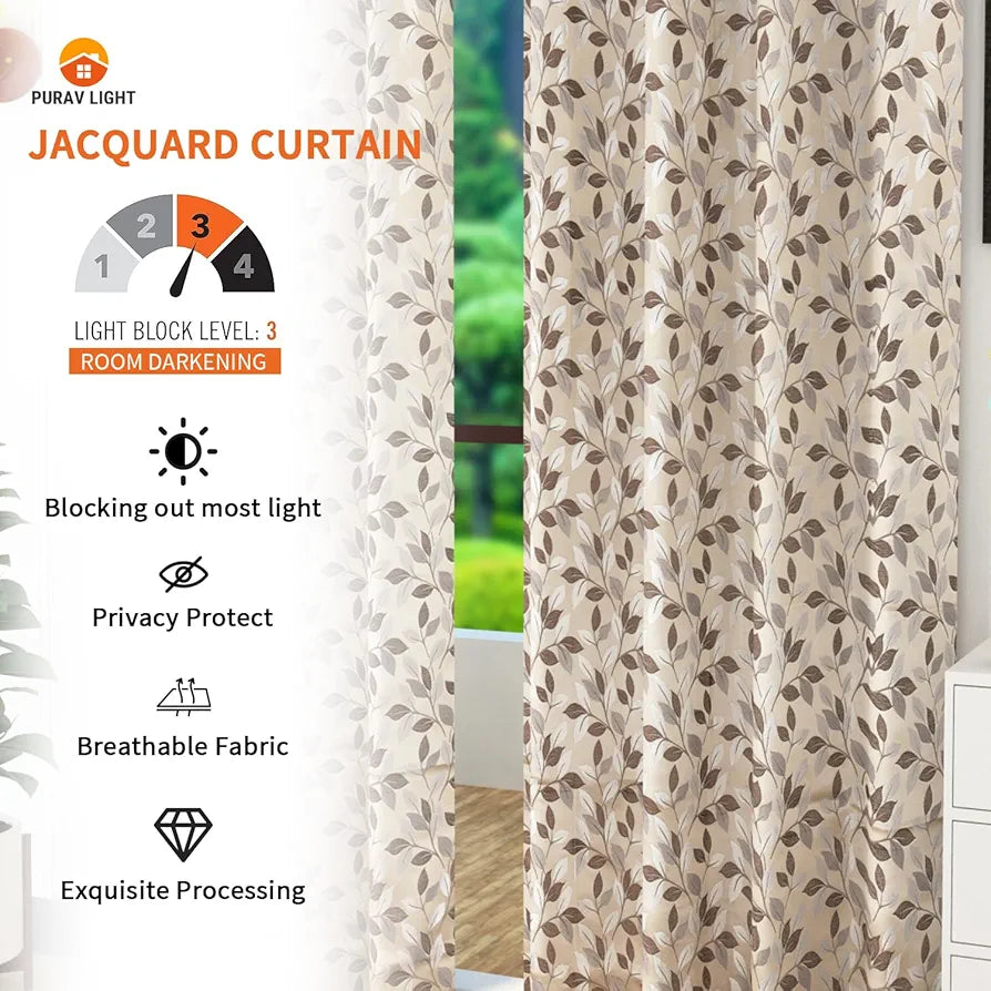 Purav Light Jacquard Door Curtain 7 Feet Long Pack of 2 Piece Room Darkening