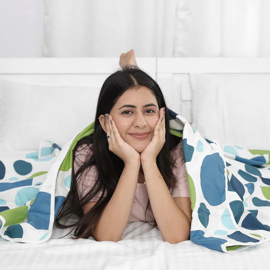 Divine Casa 120 GSM Cotton Printed Soft Lightweight Winter Dohar AC Blanket for Single Bed Size TC - 120 Colour Blue Grotta