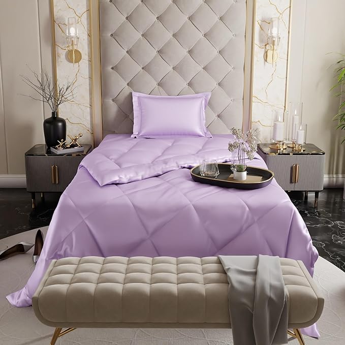 Stoa Paris Satin Comforter Single Bed with 300 TC One Pillow Cover Colour Lilac Affair
