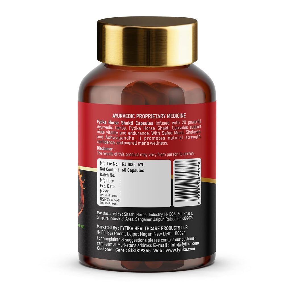 Fytika Horse Shakti Capsules | 20 Potent Ayurvedic Herbs | For Menâ€™s Strength, Stamina & Daily Vitality | 60 Capsules
