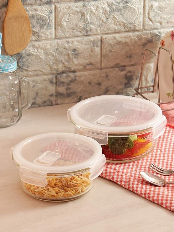 Femora Borosilicate Glass Containers for Kitchen | Storage Box for Kitchen With Air Vent Lid | Set of 2 | 940 Ml Each