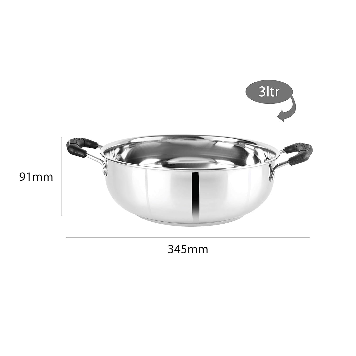 Cello Steelox Induction Compatible Stainless Steel Kadhai - 3ltr