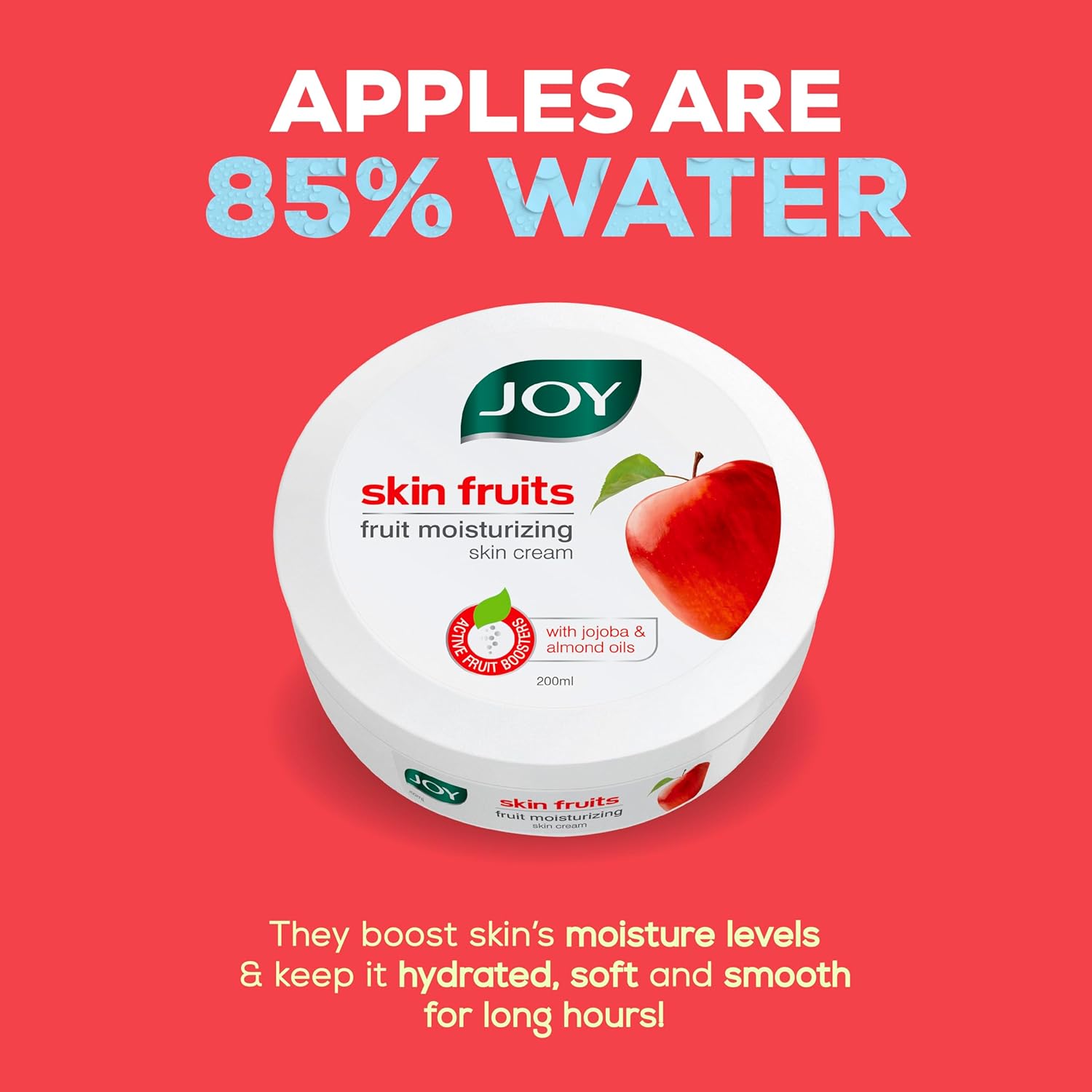 Joy Skin Fruits Moisturizer for Dry Skin (200ml), Cold Cream for Winters, With Apple, Jojoba & Almond Oil | Quick Absorbing & Non Sticky Moisturizer for Face, Hands & Body | For Healthy, Soft & Glowing Skin