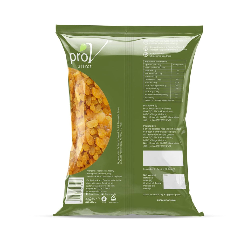 ProV Select - Indian Raisin 500 gm | Value Pack| Dryfruits- Indian Kishmish | Rich In Nutiritons| No added Preservatives | Rich In Iron| Healthy Sweet & Tasty [Packaging might Vary]
