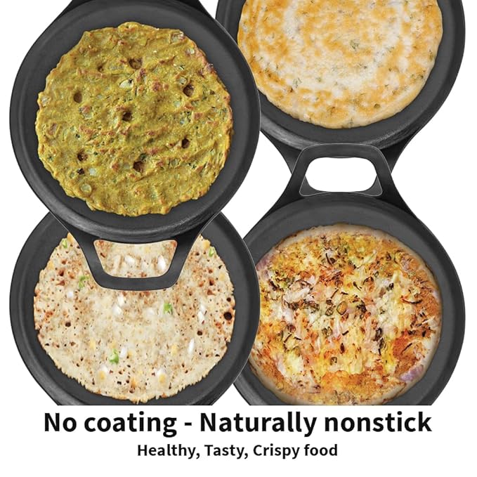 Hawkins Futura 27 cm Cast Iron Dosa Tava, Pre-seasoned Flat Tawa for Roti Black
