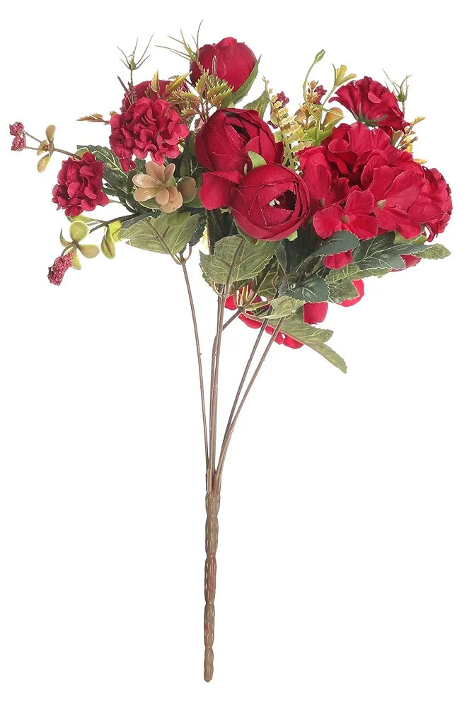 Artificial Head Rose Peony Fake Flowers Sticks Bunch Red