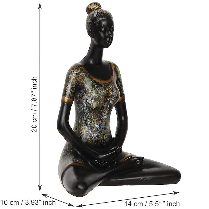 Ecraftindia Lady With Folded Hands in Yoga Pose Antique Finish Handcrafted Decorative Polyresin Showpiece