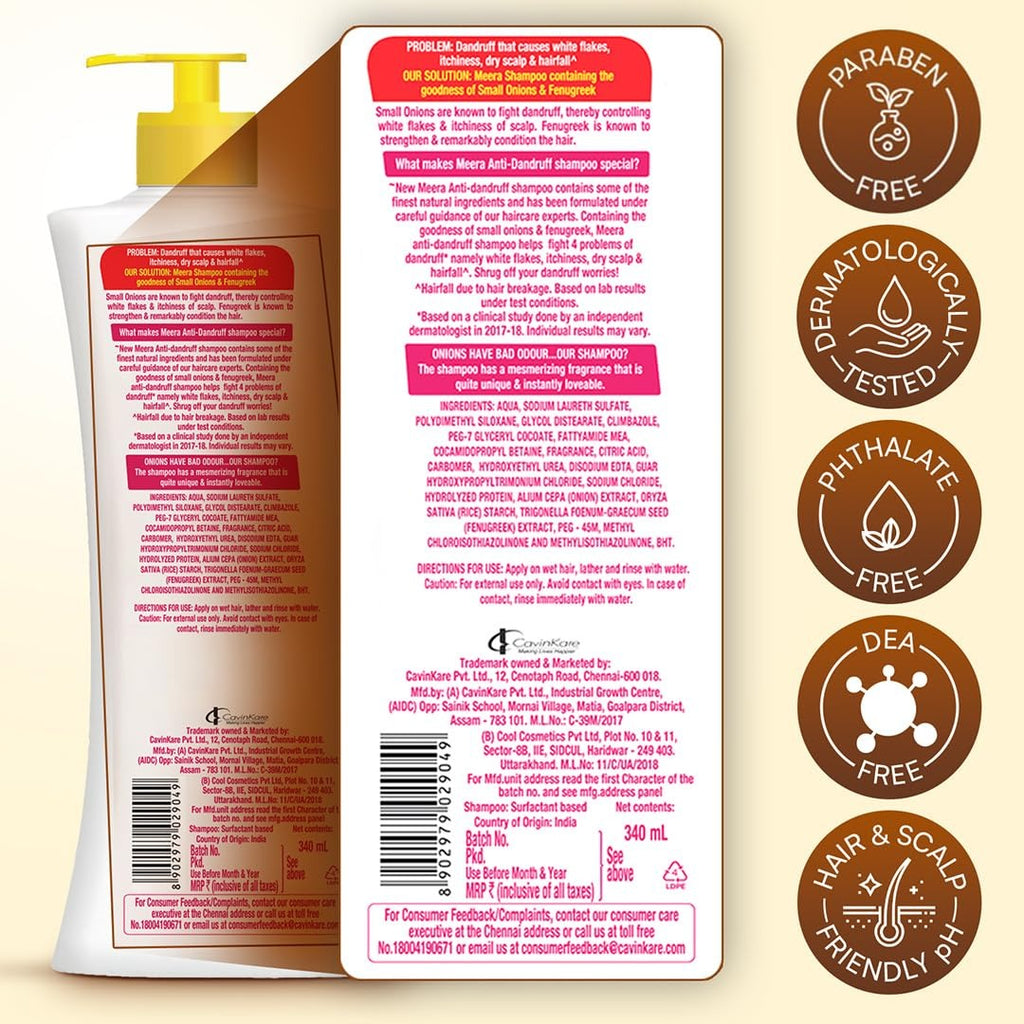 Meera Anti-Dandruff Shampoo with Small Onion & Fenugreek - 340 ml