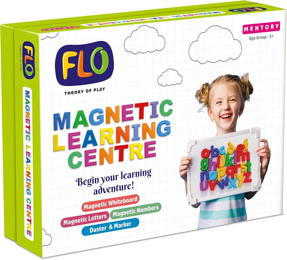 FLO Toys Magnetic Learning Centre for Kids Double-Sided Magnetic Board with A-Z Letters, 0-9 Numbers Marker & Duster Educational Preschool Toy for Boys & Girls