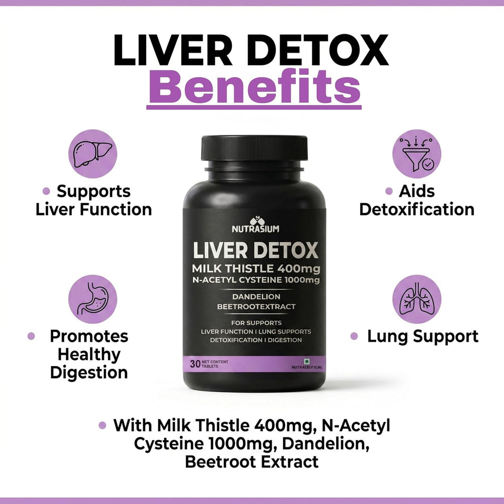 Nutrasium Liver & Lung Detox Supplemets | Milk Thistle- 400 mg | N-Acetyl Systeine 1000 mg | Dandelion & beet root For Support Lung & Liver Health | 60 Tablets (60 Tablets, Liver Detox)