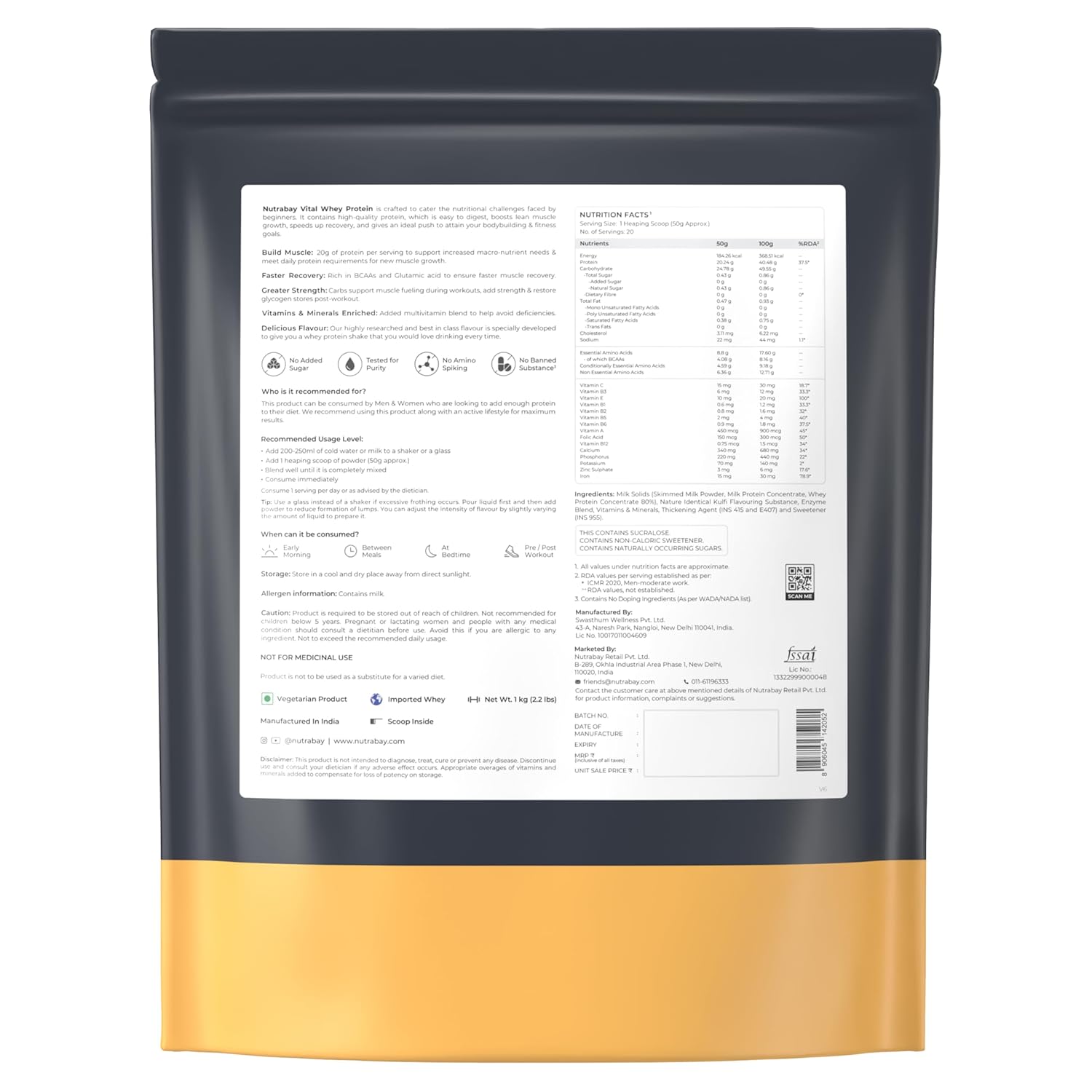 Nutrabay Gold Vital Whey Protein Powder for Beginners with Added Vitamins & Minerals â€“ Muscle Growth & Body Strengthâ€“ 1kg, Kesar Kulfi | Easy to Digest | 100% Authentic Imported Clean Protein