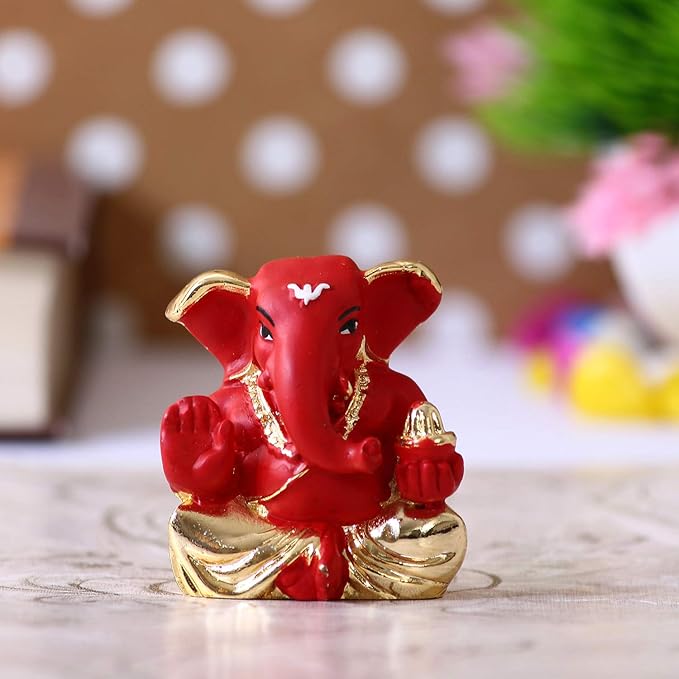 Ecraftindia Gold Plated Red Appu Ganesha Decorative Showpiece