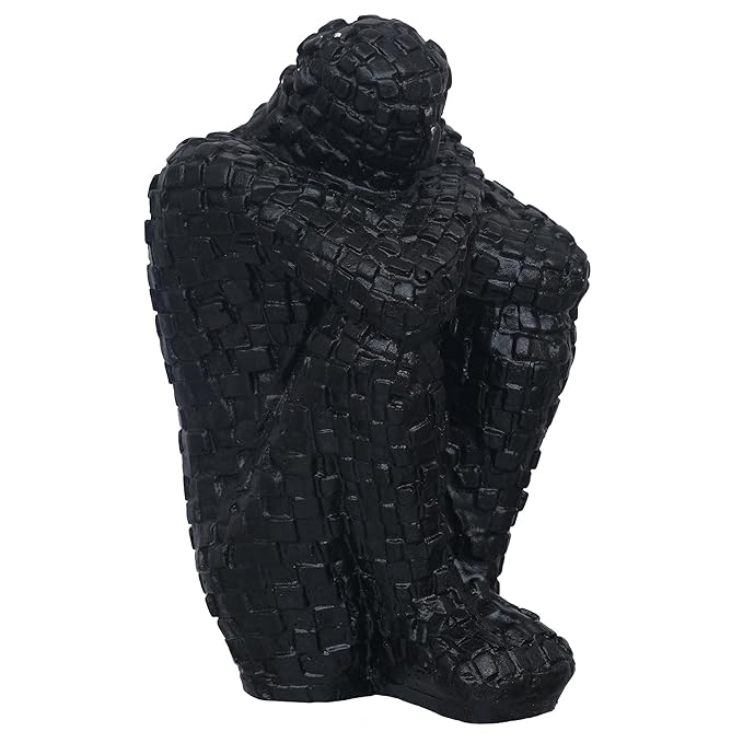 Ecraftindia Black Polyresin Handcrafted Thinking Man Statue Human Figurine | Perfect for Office Desks