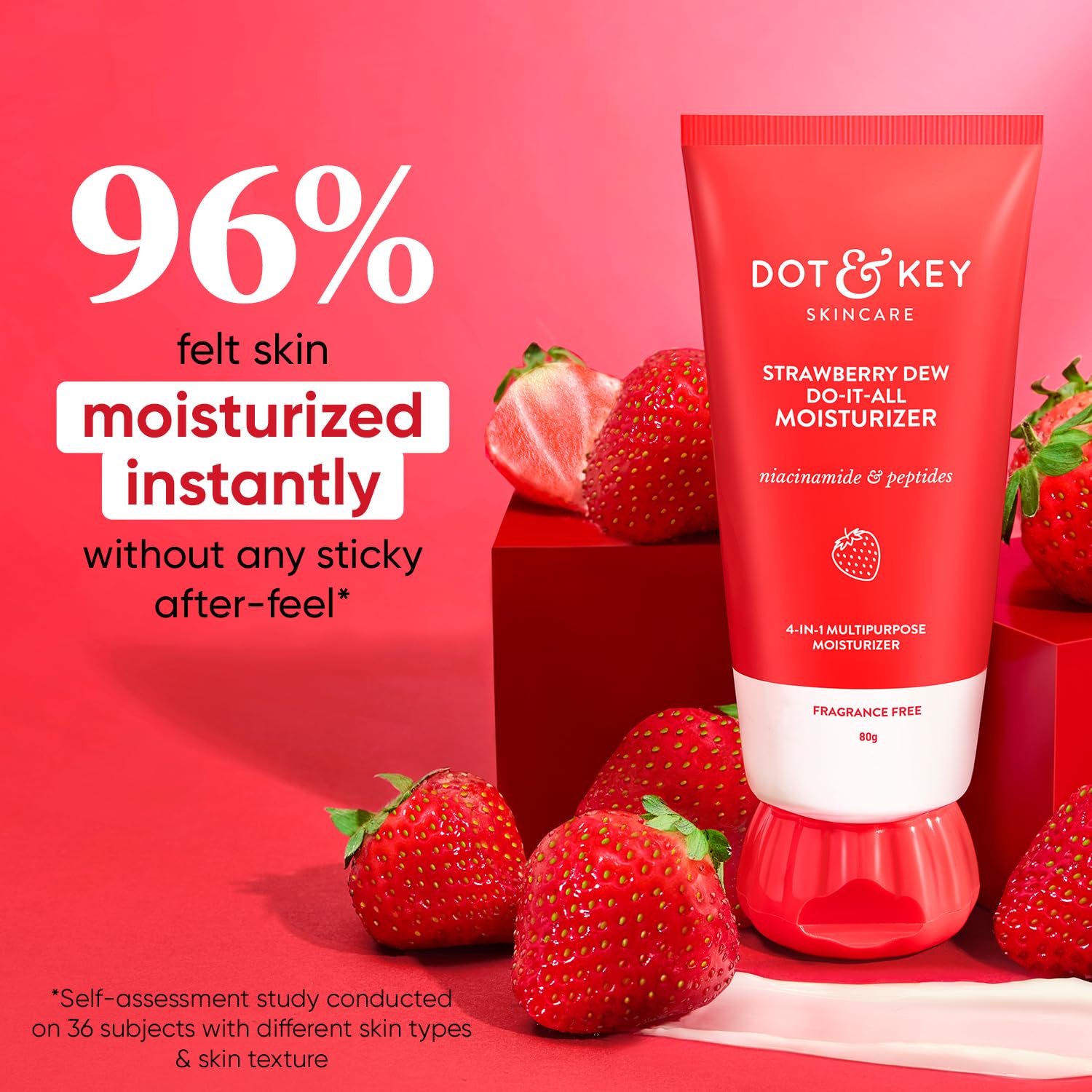 Dot & Key Strawberry Dew Do-It-All Moisturizer | Intense Moisturization | Lightweight & Non Sticky | Boosts Radiance | Daily Makeup Remover | Corrects Dark Spots | 80g