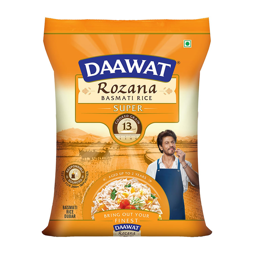 Daawat Rozana Super Basmati Rice 1Kg| For Everyday Consumption| Cooked Grain Upto 13mm*| Naturally Aged