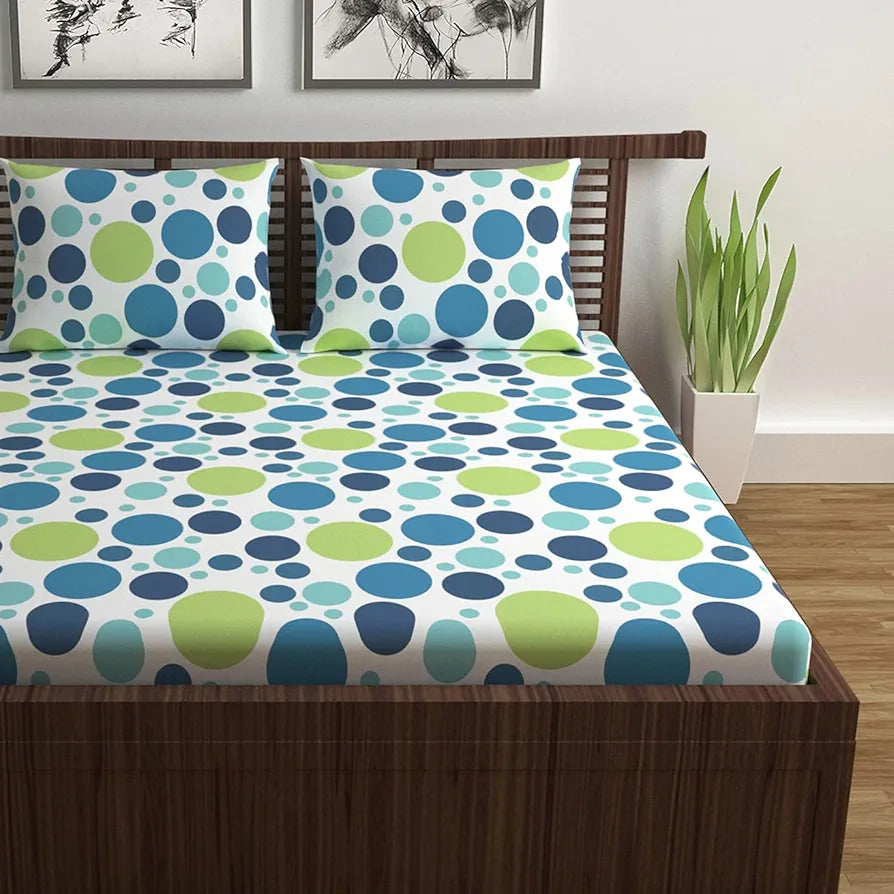 Divine Casa 144 TC Super Soft 100% Cotton Bedsheet for Double Bed  144 Thread Count Geometric Colour Blue Lagoon