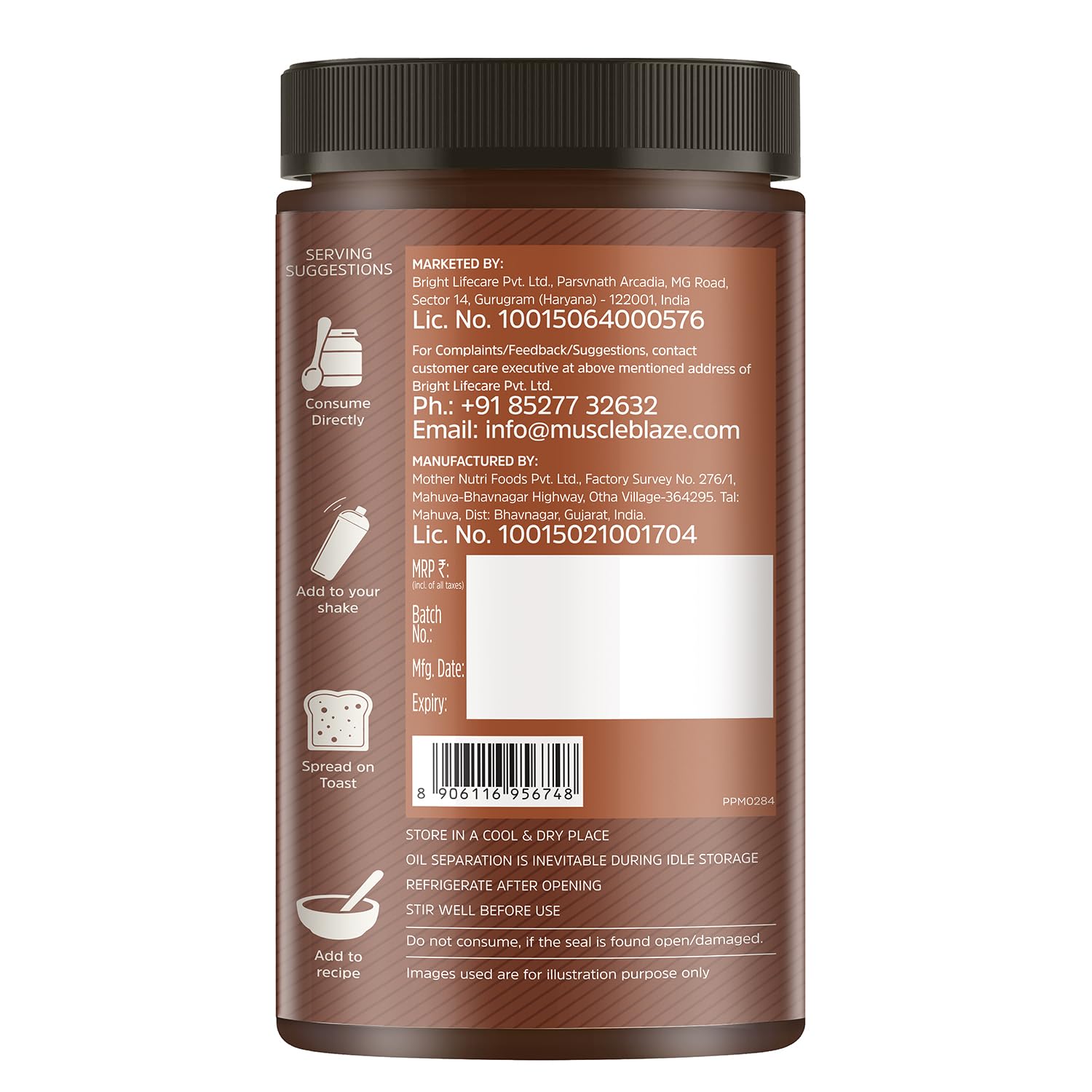 MuscleBlaze High Protein Peanut Butter With Pea Protein & Whey Protein Concentrate, Crunchy, 203 G Protein, Dark Chocolate Spread, 750 Gram
