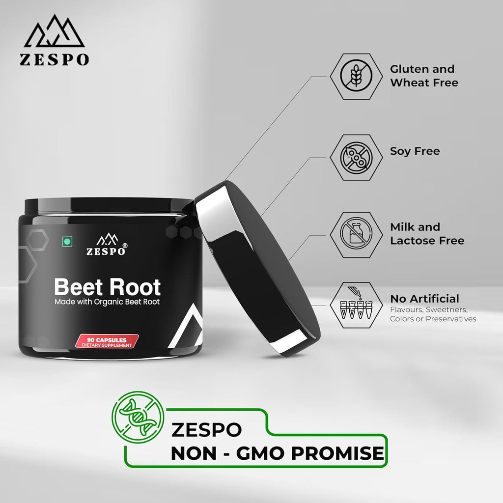 Zespo Organic Beet Root Capsules 1000mg â€“ Supports Heart Health, Blood Pressure, Energy, Antioxidant & Stamina â€“ Vegan, Non-GMO | 90 Capsules