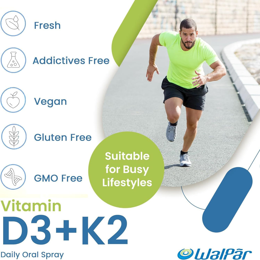 WALPAR Vitamin D3 & K2 Oral Spray (60 Doses) - 600 Iu Multivitamin Spray W/ Muskmelon Flavor - Easy Absorption Oral Vitamin D Liquid Supplement - Bone Health Support & Immune Spray For Adults - Liquid