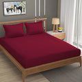 Homefab India 160 TC Stripe Cotton Feel Glace Cotton Elastic Fitted King Size Double Bed Bedsheet with 2 Pillow Covers Fits Upto 6 inches Mattress Maroon