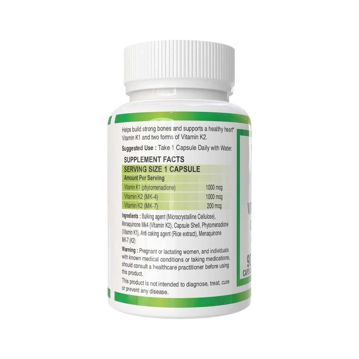 VITARUHE® Vitamin K Complex, High Dose K1 + K2 Menaquinone High Strength & Vegan (MK4 +MK7), 90 Capsules for 3 Months, Best Bioavailability, Supplement Without Additives (1)