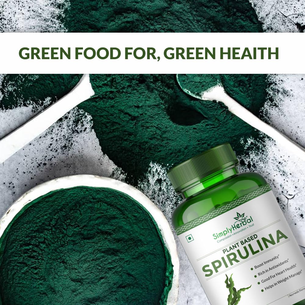 Simply Herbal Spirulina Capsules for Immunity | Natural Super Food and Nutritional Supplement | Green Food for Good Health Weight Management and Immunity Booster â€“ 60 Capsules