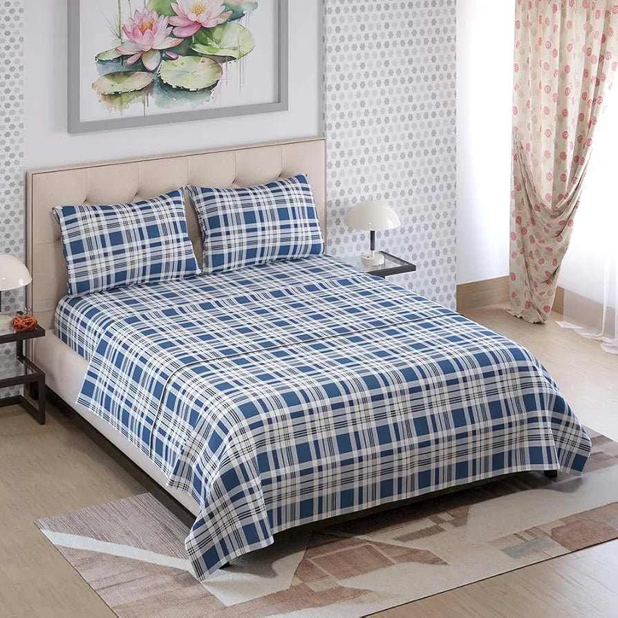 Layers Zen Cotton Blend King Bedsheet Set 1 King Cotton Bedsheet & 2 Pillow Covers Breathable & Anti-Wrinkle 225 CVC Navy Blue