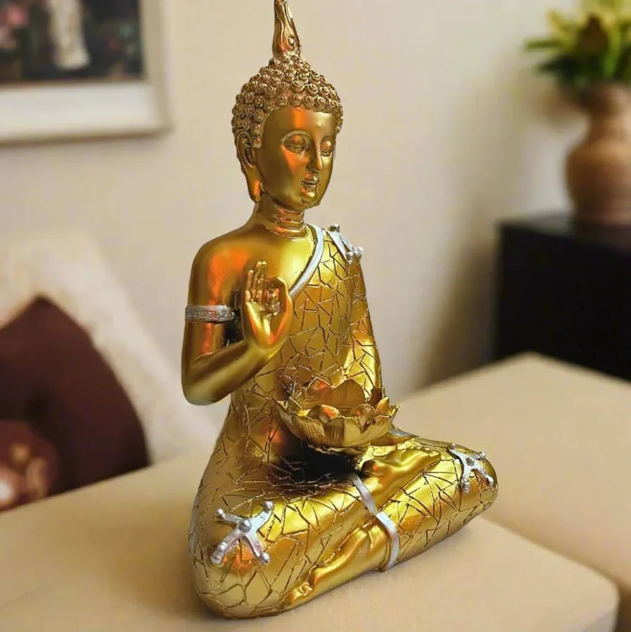 Alila Golden Meditating Buddha Statue Idol for Home Living Room Decor Office Corporate Gift 9 Inches