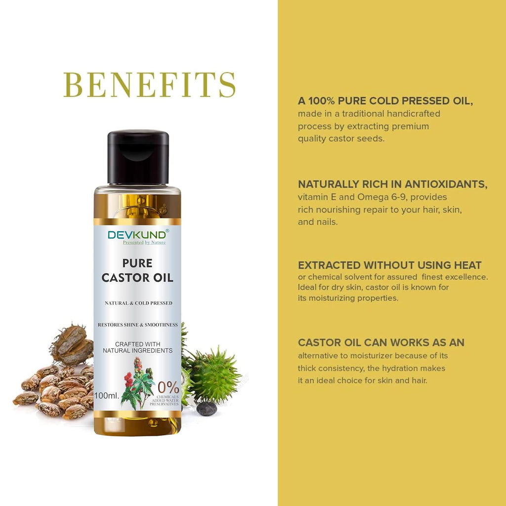 DEVKUND PRESENTED BY NATURE Castor Oil (Arandi Oil) - Premium Cold Pressed for Hair & Skin Care - 100mlCastor Oil (Arandi Oil) - Premium Cold Pressed for Hair & Skin Care - 100ml