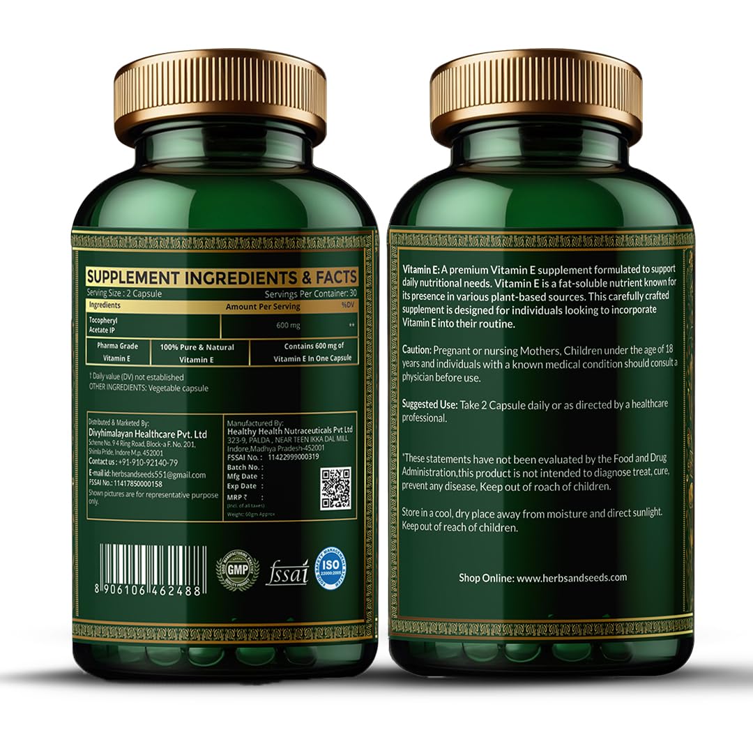 Simply Herbal Vit- E Capsules â€“ 100% Natural Vit- E Supplement with Vit- E â€“ Paraben Free â€“ 60 Capsules