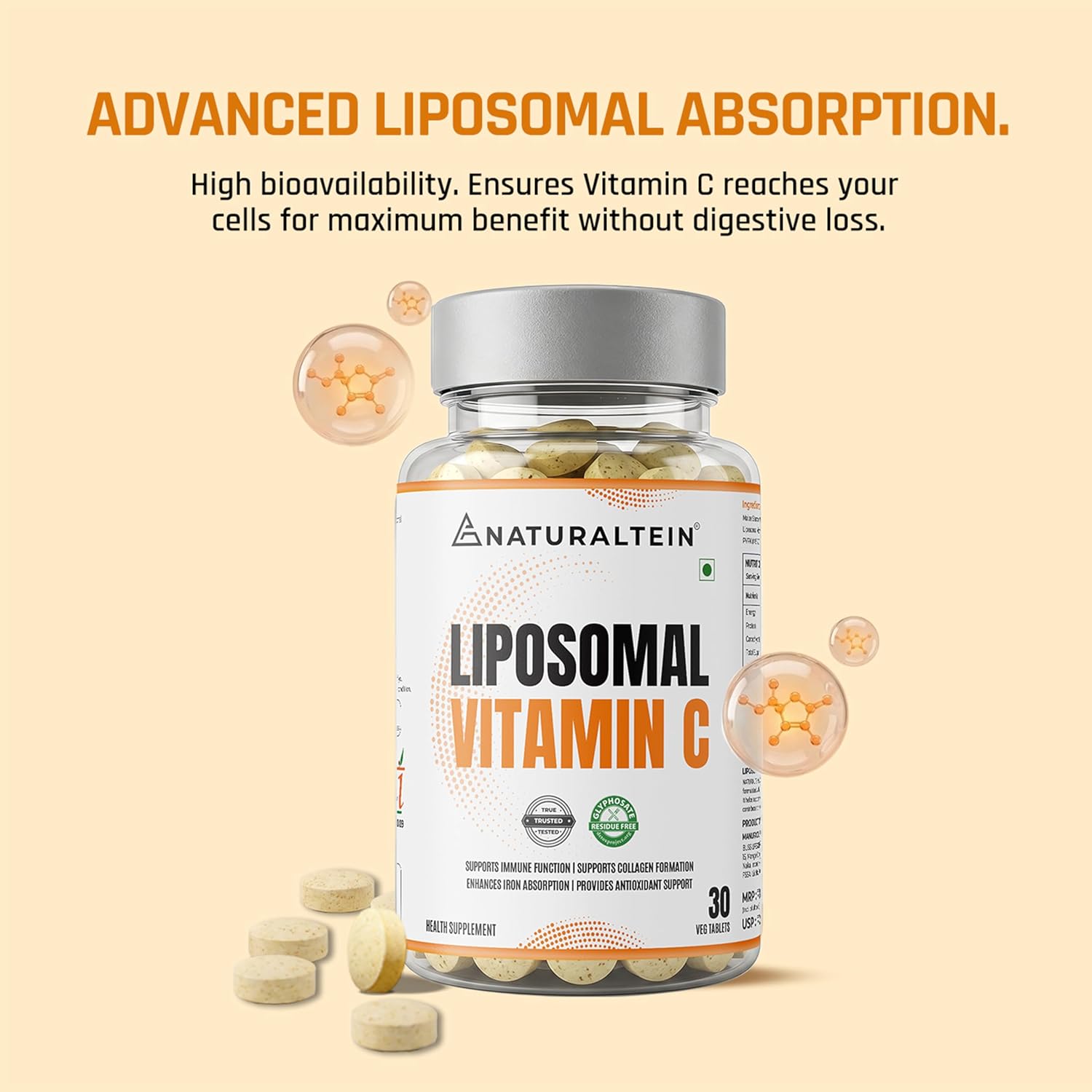 Naturaltein Liposomal Vitamin C | 5X Enhanced Absorption | Antioxidant Supporting Immune Function, Skin Repair, Collagen Synthesis & Oxidative Stress Defense | 30 Capsules